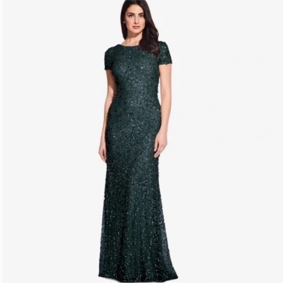 ADRIANNA PAPELL  Sequin Gown in Dusty Emerald - Picture 6 of 10